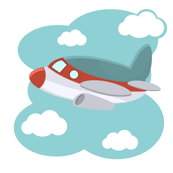 Cartoon plane in blue sky vector illustration.