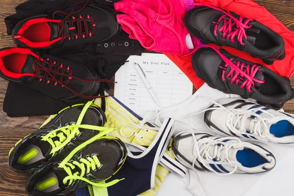 Sneakers, sport clothing and a diet plan