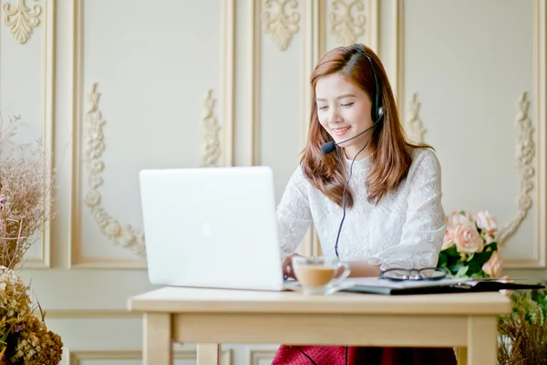 Portrait of woman customer service worker, call center smiling o