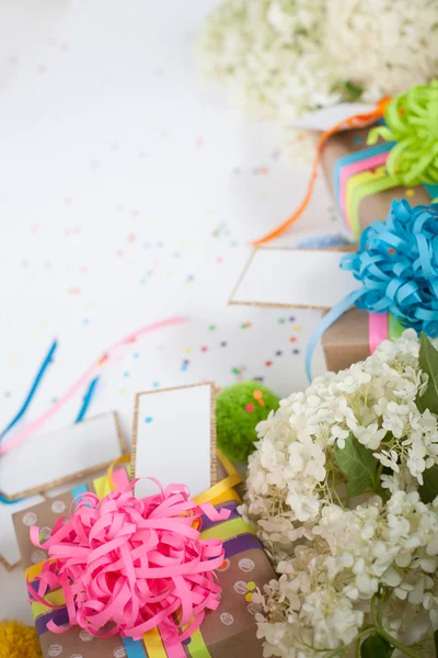 Preparation for the holiday. Gifts wrapped in colorful packaging