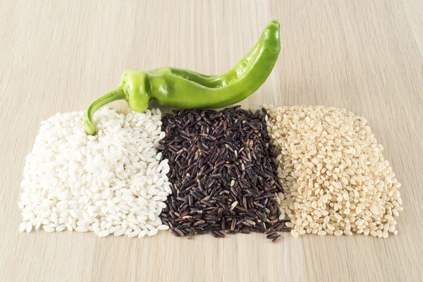 Rice thai black, brown rice, carnaroli rice