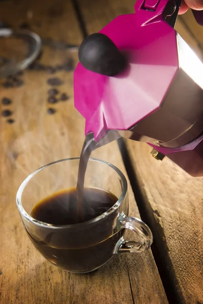 Espresso coffee made with mocha machine at home