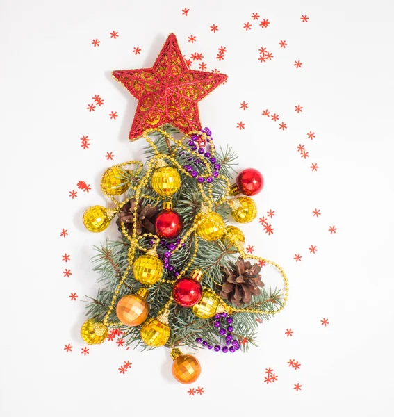 Christmas decorations on a white background. Tree with star.