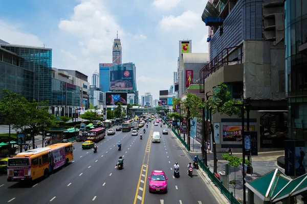 The street view of the most popular shopping district in the center of Bangkok, Thailand.