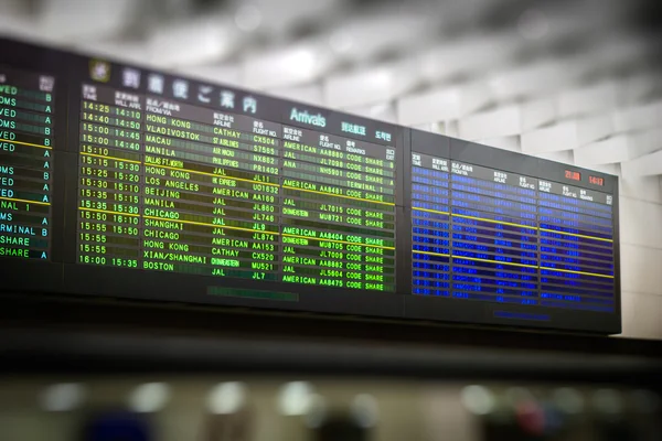 A big airport arrival schedule LED display - blurred background