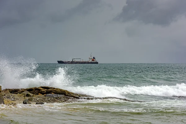 Ship docked during the storm