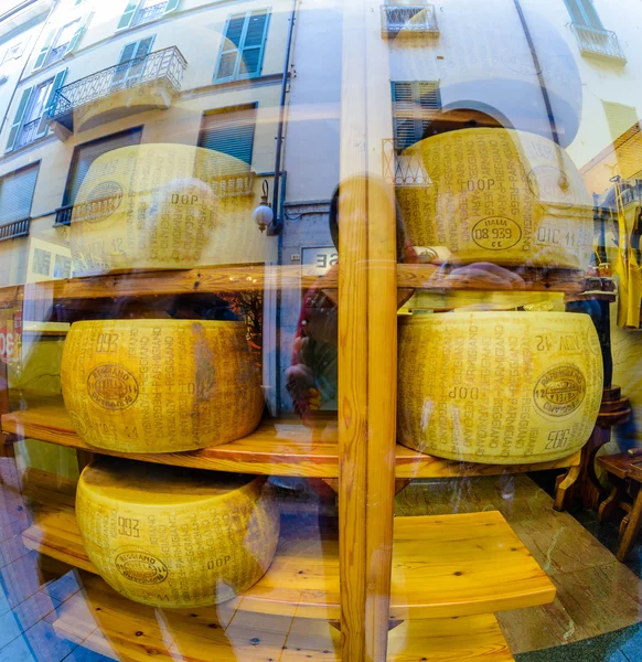 Novara, Italy - October 17, 2016:Big cheeses in a shop window