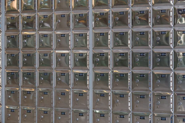 Rows of safe deposit boxes