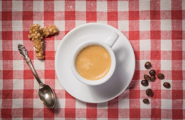 Top view of white cup of coffee