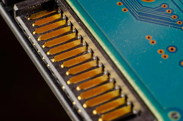 Electronic chip on circuit board Macro close-up shallow DOF