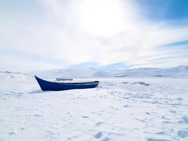 Frozen cildir lake in kars province to turkey