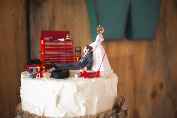 Redneck or mechanic wedding cake topper front view