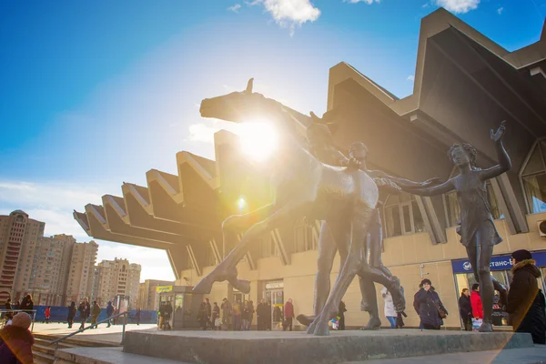 SAINT - PETERSBURG, RUSSIA - MARCH 17, 2016: Pionerskaya Metro Station. Entrance vestibule on metro. the monument to pioneers