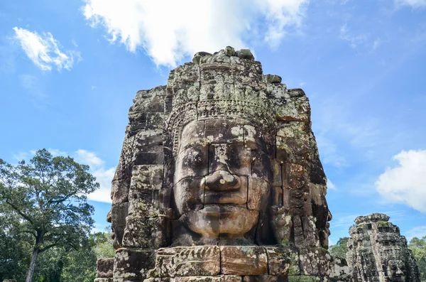 Buddha faces of Bayon Temple at Angkor Wat complex, Siem Reap, Cambodia. September 1, 2015