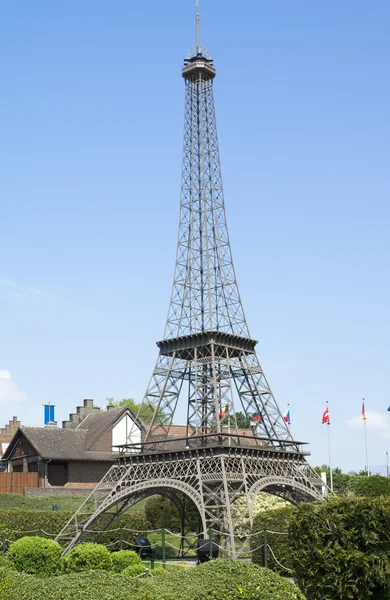BRUSSELS, BELGIUM - 13 MAY 2016: Miniatures at the park Mini-Europe - reproductions of monuments in the European Union at a scale of 1:25. Eiffel Tower, Paris, France