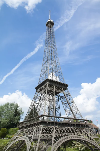 BRUSSELS, BELGIUM - 13 MAY 2016: Miniatures at the park Mini-Europe - reproductions of monuments in the European Union at a scale of 1:25. Eiffel Tower, Paris, France