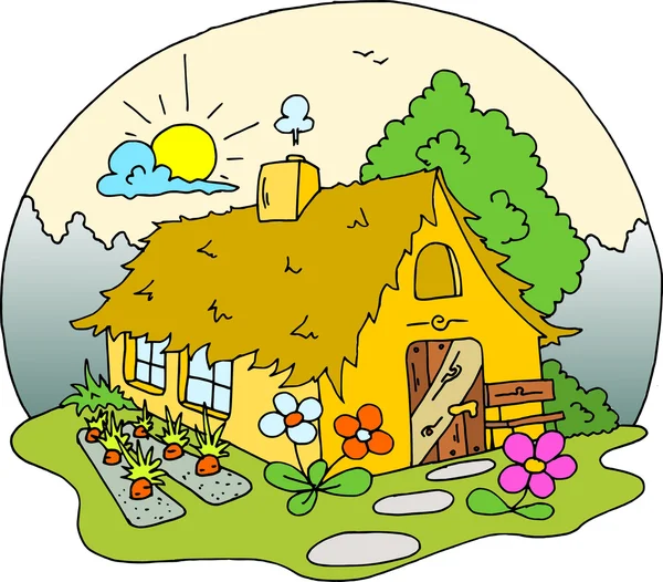 Cottage house - colourful drawing on an isolated white background