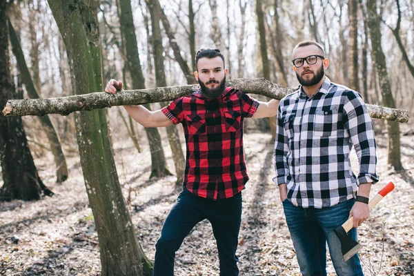 Bearded men in a forest