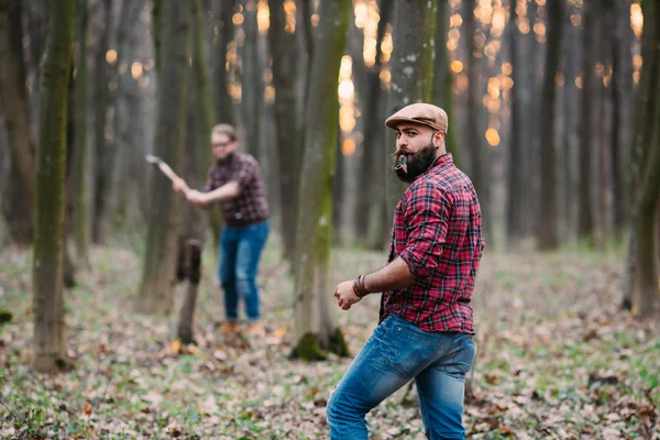 Young men in forest