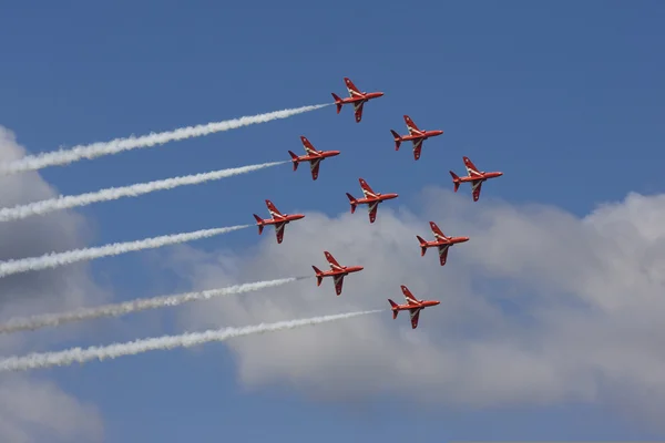 Red Arrows flying display, famous flying formation aeroplanes