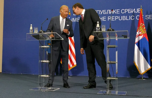 US Vice President Joseph \'Joe\' Biden and Serbian PM Aleksandar Vucic holds a joint press conference