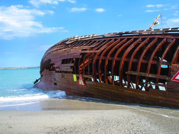 Shipwreck of a vessel after a storm.