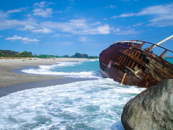 Shipwreck of a vessel after a storm.