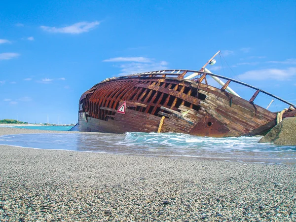 Shipwreck of a vessel after a storm.