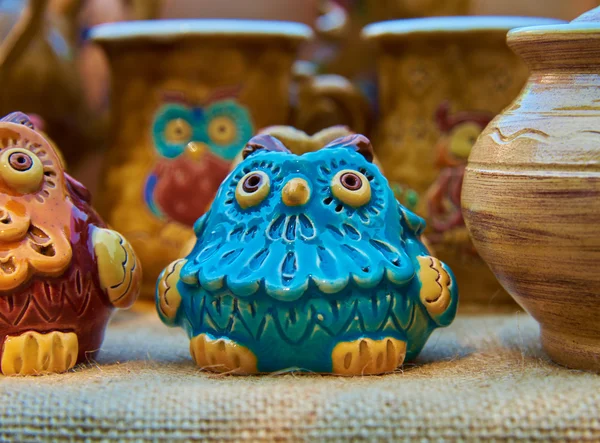 Blue owl - pottery handmade from clay