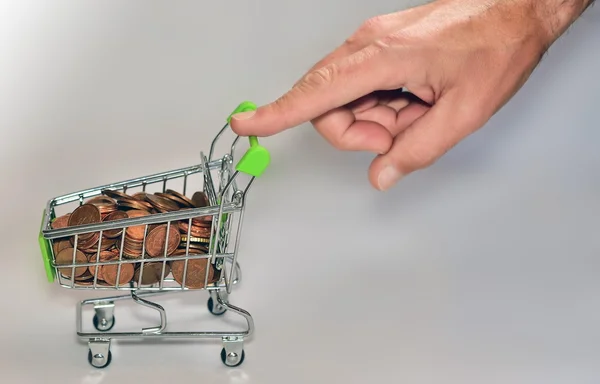 Shopping cart with money, hand, cart, coins, shopping cart, save money, bargain, supermarket,