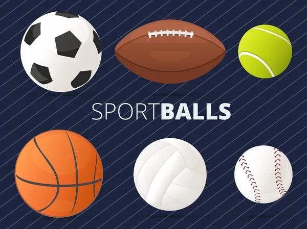 Set of sport balls with football, basketball, tennis, volleyball