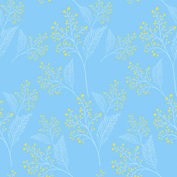 Mimosa flowers spring pattern vector seamless.