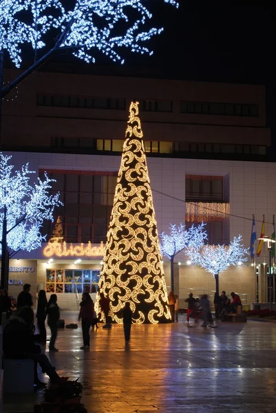 The Town Hall (Ayuntamiento) at night with Christmas tree and lights in foreground Fuengirola.