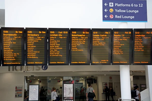 Train destination boards in New Street railway station, Birmingham.
