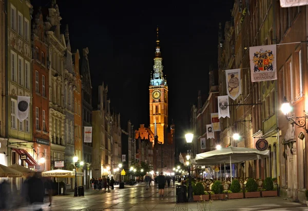 Gdansk (Danzig) city - Poland. Illuminated old city center with a colored tower in the evening