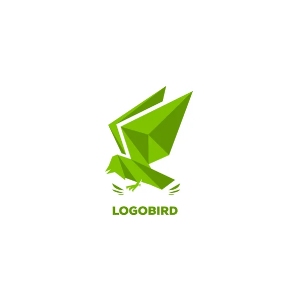 Geometric flowing eagle. Triangular shape, polygonal stylization, green color logo template. Bird, triangles, crystal, glass, faces, polygons, wings, hawk, tit, dove, sparrow, cuckoo logo element. — стоковая иллюстрация Geometric flowing eagle. Triangular shape, polygonal stylization, green color logo template. Bird, triangles, crystal, glass, faces, polygons, wings, hawk, tit, dove, sparrow, cuckoo logo element. Векторная Графика