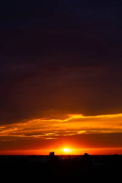 Heavy Cloudy Sky Sunset Orange Line Light Black Clouds Landscape — Stock Photo, Image