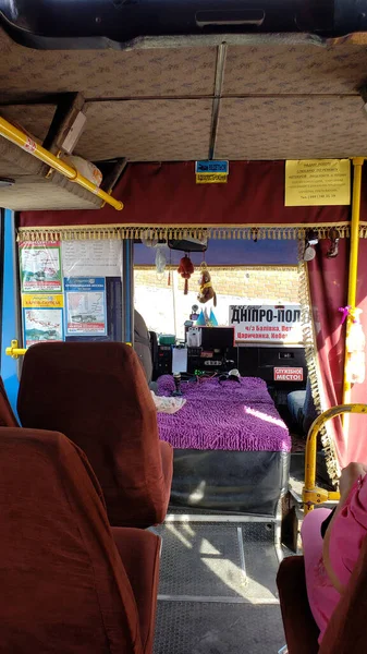 Interior Old Bus Transporting Passengers Dnipro Ukraine 2019 — Stock Photo, Image