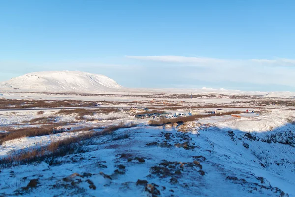 Campos Planícies Incríveis Islândia Inverno Chão Está Coberto Neve Grandes — Fotografia de Stock