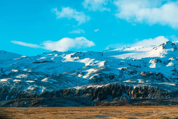 Incríveis Paisagens Islandesas Montanhas Cobertas Neve Geleira Pôr Sol — Fotografia de Stock