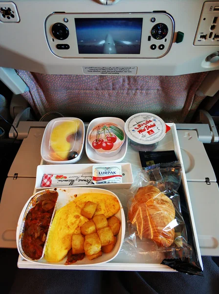 Set Food Passenger Emirates Airline Flight Dubai Uae 2020 — Stock Photo, Image