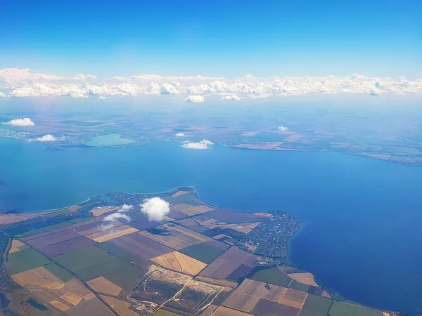 View Airplane Window Ground Landscape View Sky — Stock Photo, Image