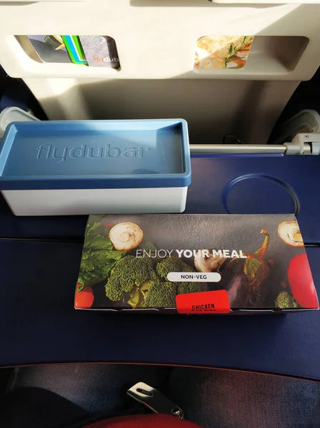 Set Lunch Dishes Flydubai Passenger Food Plane Dubai Uae 2020 — Stock Photo, Image