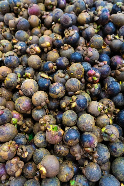 Mangostanské Plody Vyplňují Rám Zblízka — Stock fotografie