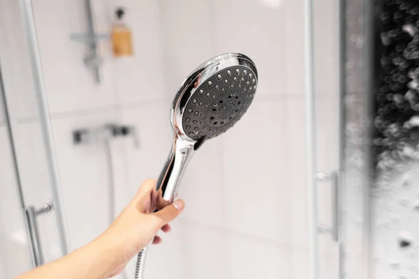 Chrome Plated Shower Head Shower Treatments Girl Takes Shower Shower — Stock Photo, Image