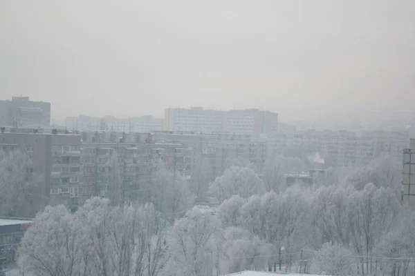 Uma Nevasca Pesada Cidade Tempo Inverno — Fotografia de Stock