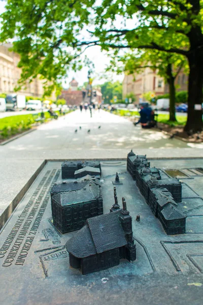 Mini Mapa Plaza Cracovia Realizado Forma Escultura Calle Hallazgo Para — Foto de Stock