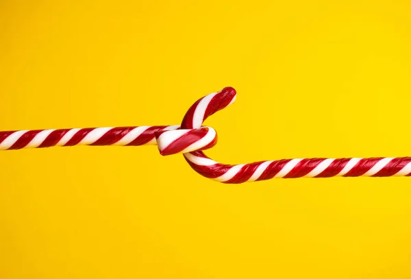 Candy Cane Lollipops Yellow Background Christmas Sweets — Stock Photo, Image