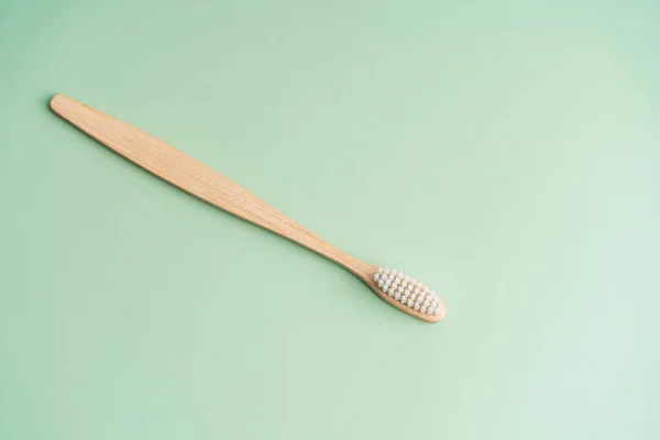 Eco Friendly Dental Health Antibacterial Bamboo Wood Toothbrush Green Background — Stock Photo, Image