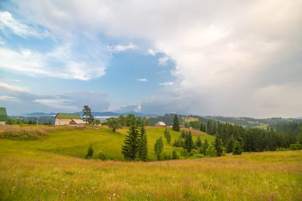 Prachtige Zomer Landschap Van Het Dorp Tussen Karpaty Bergen — Stockfoto